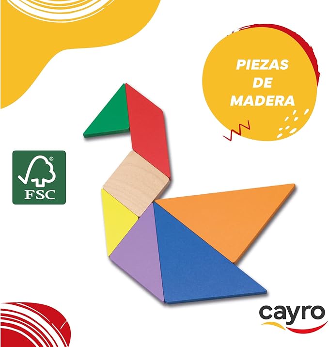 Tangram cuatro colores madera en caja de metal - Imagen 4