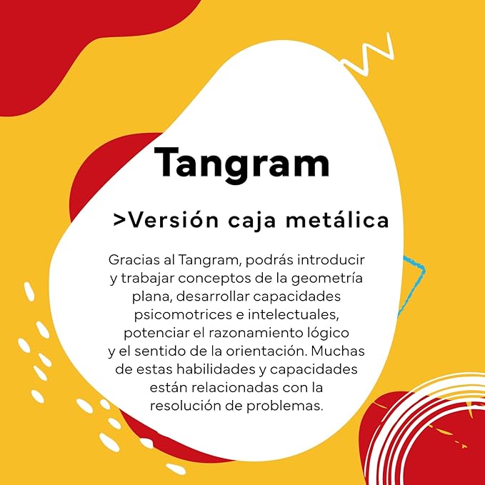 Tangram cuatro colores madera en caja de metal - Imagen 3