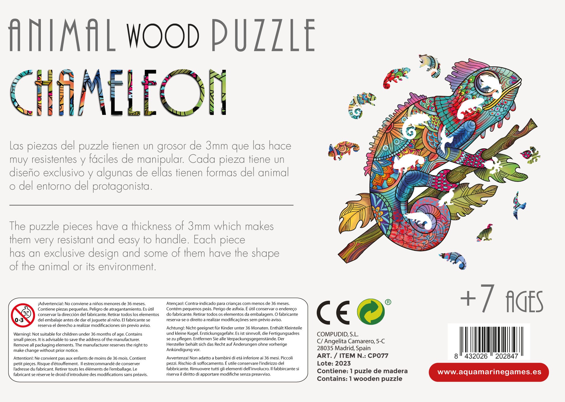 ANIMAL WOOD PUZZLE CAMALEÓN - Imagen 3