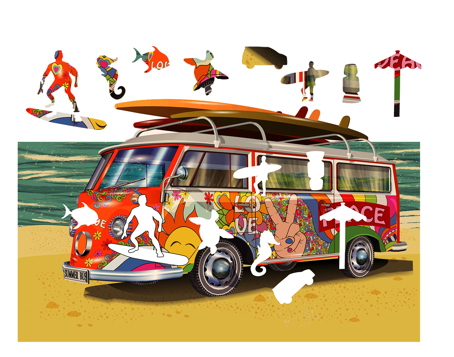 SURF WOOD PUZZLE SURF DAY