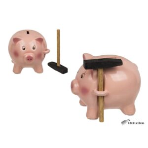 HUCHA CERAMICA CERDITO ROSA C/MARTILLO